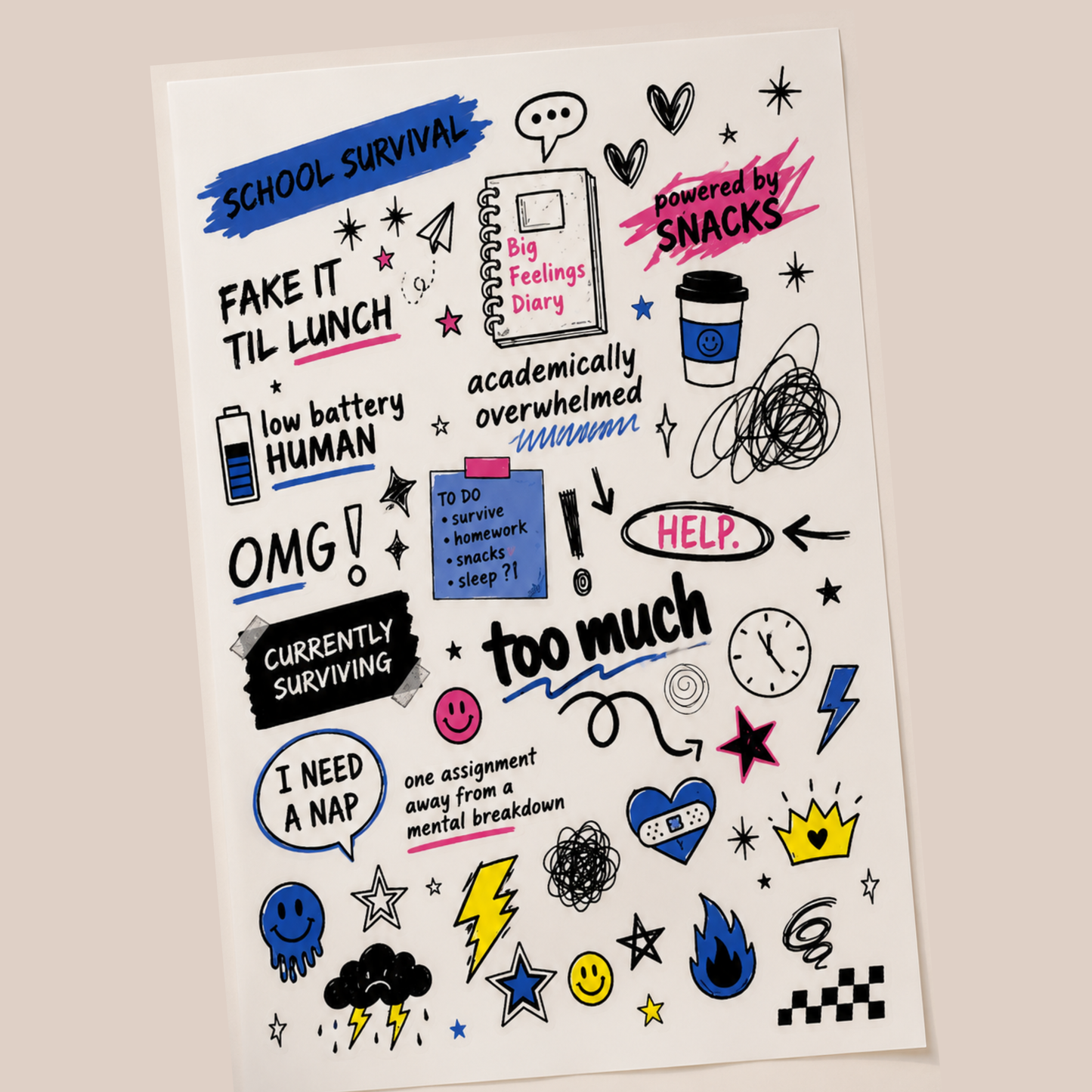 Iron On School Survival Stickers