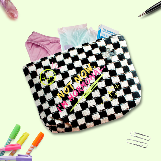 NOT NOW  I'M HORMONAL CHECKERED POUCH