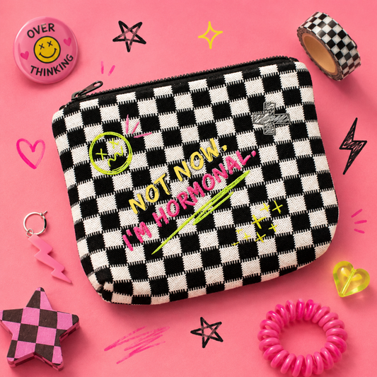 NOT NOW  I'M HORMONAL CHECKERED POUCH